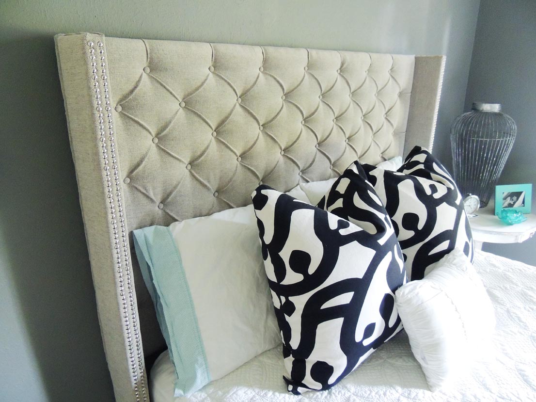 Tufted Fabric Headboard with Winged Sides